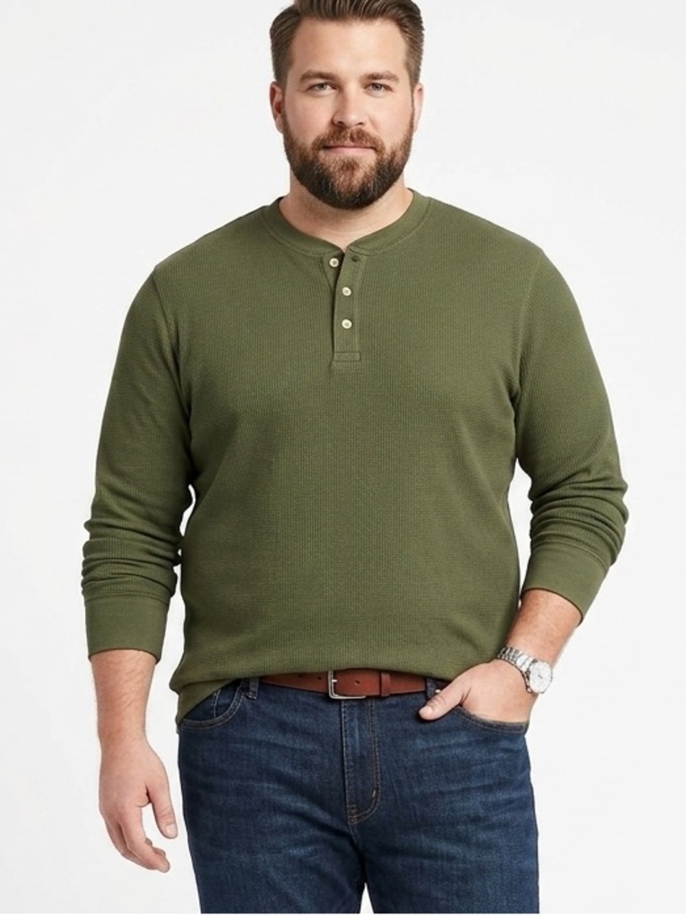 Levi's Olive Green Waffle-Knit Long Sleeve Henley men’s 2XL relax fit 1495